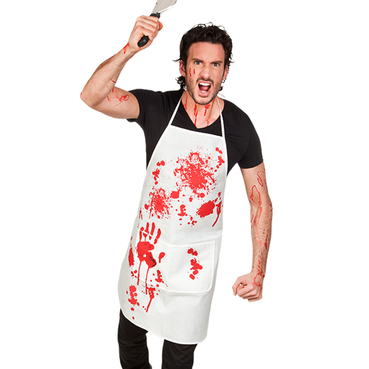 Op deze afbeelding zie je een Kostuums, van het merk Boland. Schort Bloody Kitchen Mess Kostuum