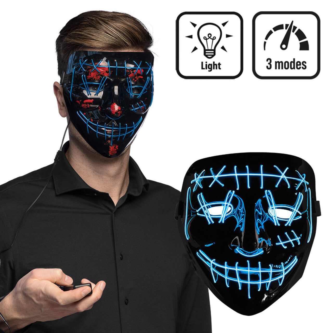 Op deze afbeelding zie je een Accessoires, van het merk Boland. Ledmasker Lightning Killer Smile Blauw