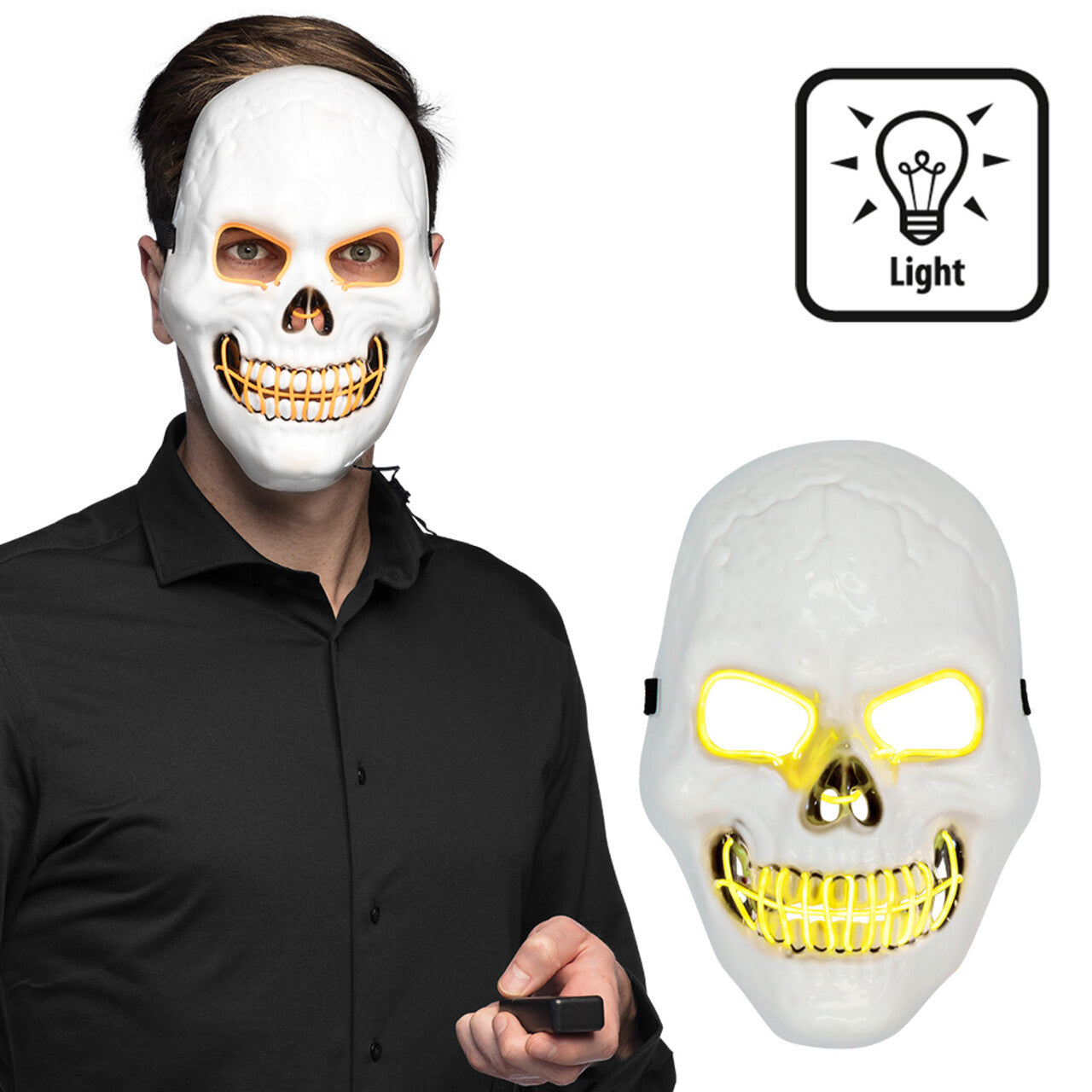 Op deze afbeelding zie je een Accessoires, van het merk Boland. Masker Met Licht Grijnzend Schedel