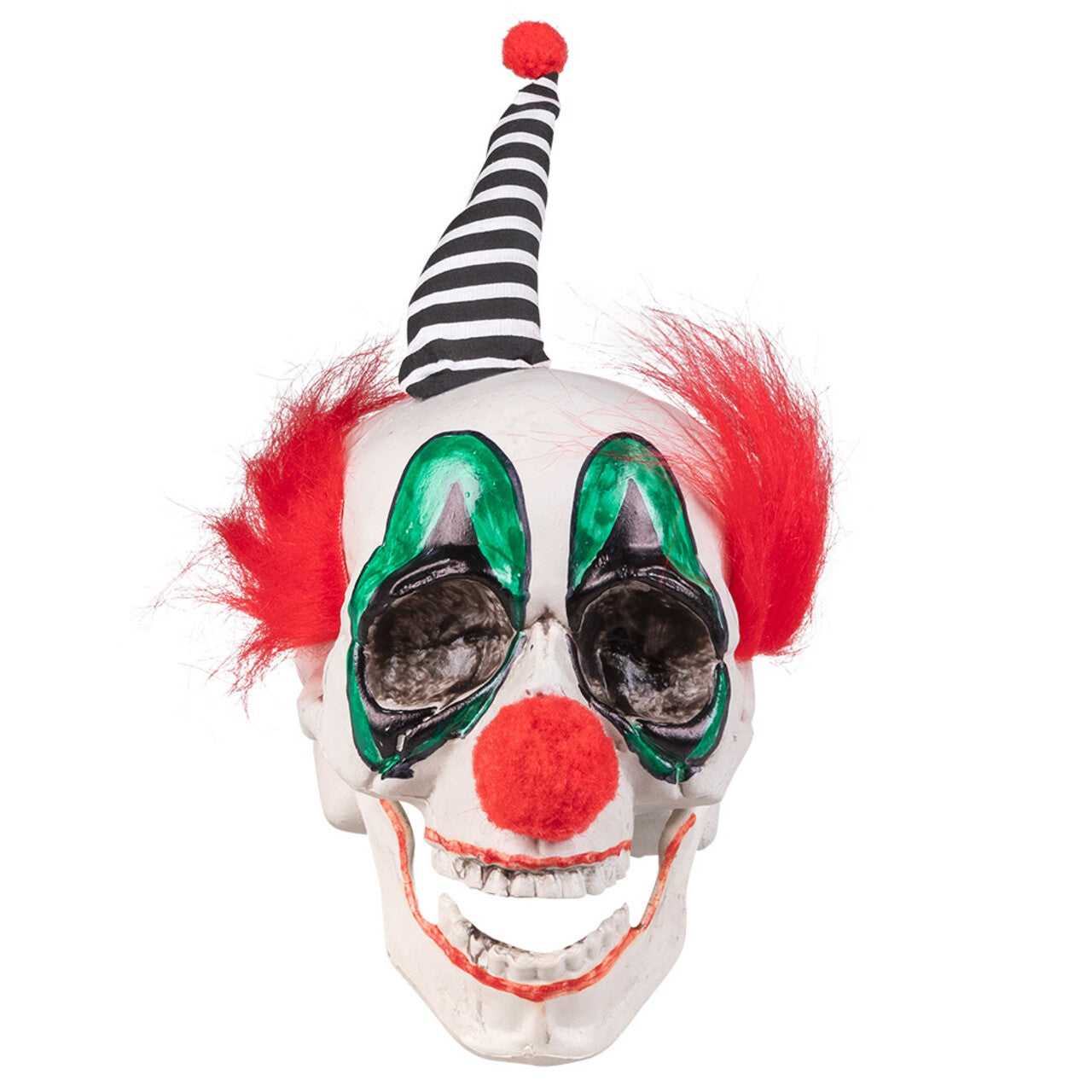 Op deze afbeelding zie je een Decoratie, van het merk Boland. Decoratie Schedel Scary Clown Met Beweegbare Kaak