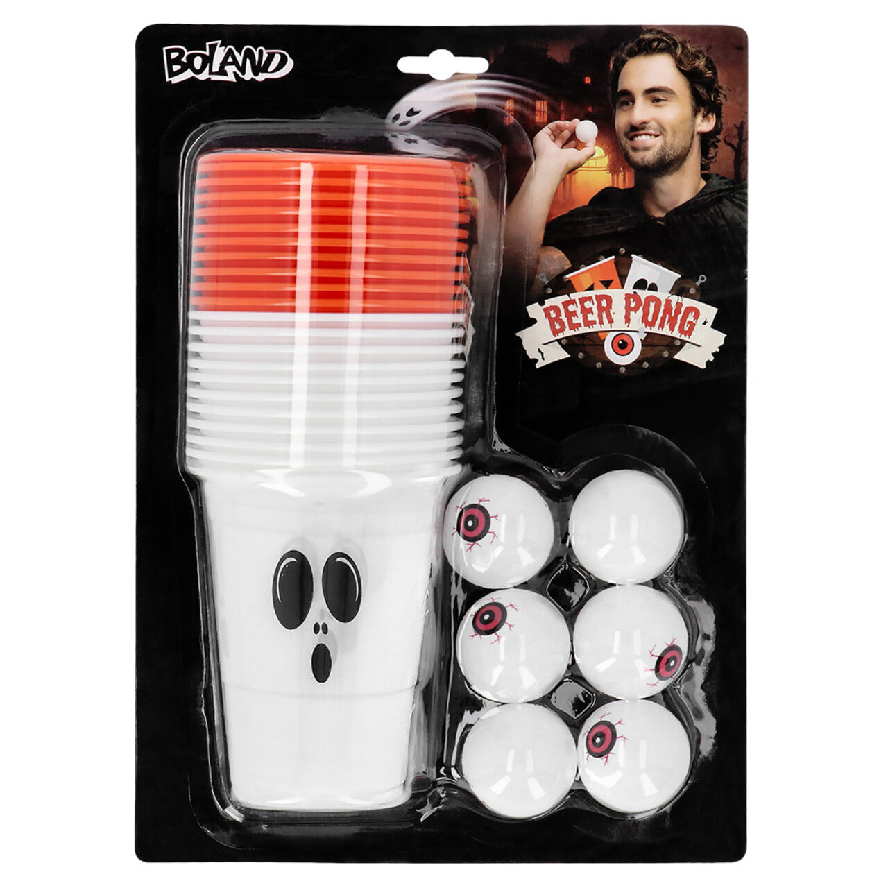 Op deze afbeelding zie je een Decoratie, van het merk Boland. Set Drankspel Halloween Beer Pong Zombie Eyes
