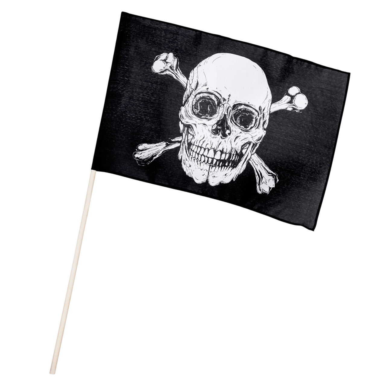 Op deze afbeelding zie je een Decoratie, van het merk Boland. Vlag Met Stok Piraten Skull (30 X 45 Cm / 76 Cm Stok)