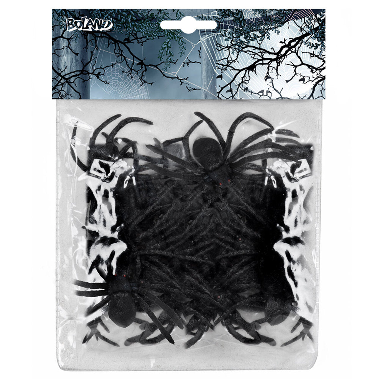 Op deze afbeelding zie je een Decoratie, van het merk Boland. Set 12 Zwarte Spinnen