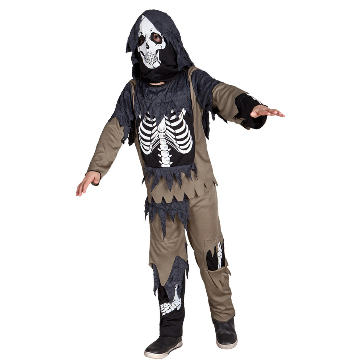 Op deze afbeelding zie je een Kostuums, van het merk Boland. Enge Zombie Skelet Kind Kostuum