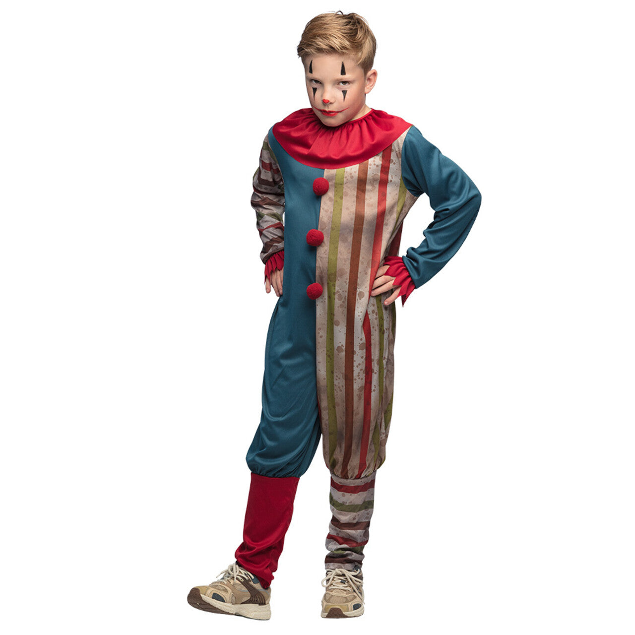 Op deze afbeelding zie je een Kostuums, van het merk Boland. Ondeugende Enge Clown Kenny Lachen Kind Kostuum