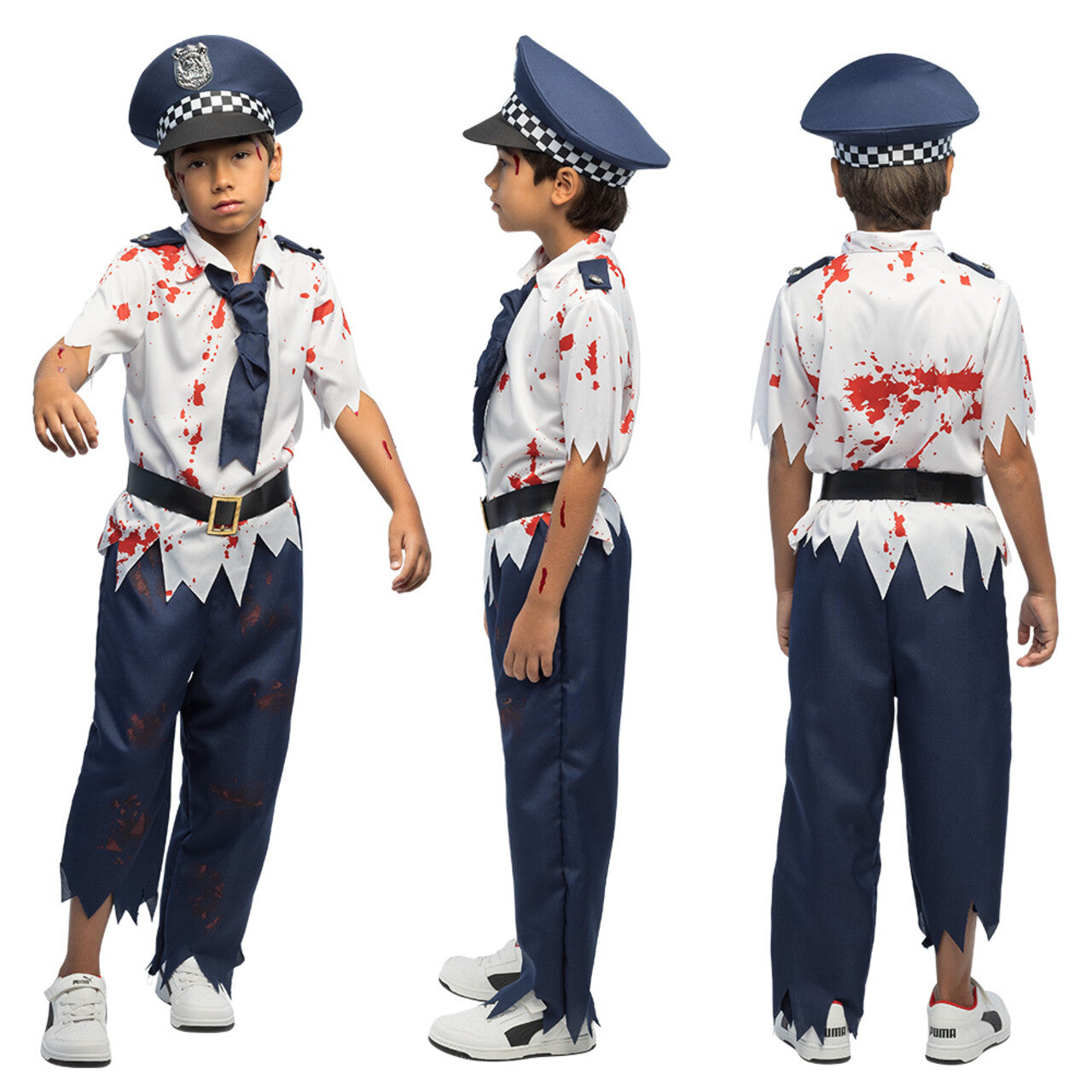 Op deze afbeelding zie je een Kostuums, van het merk Boland. Zombie Politie Agent Kind Kostuum