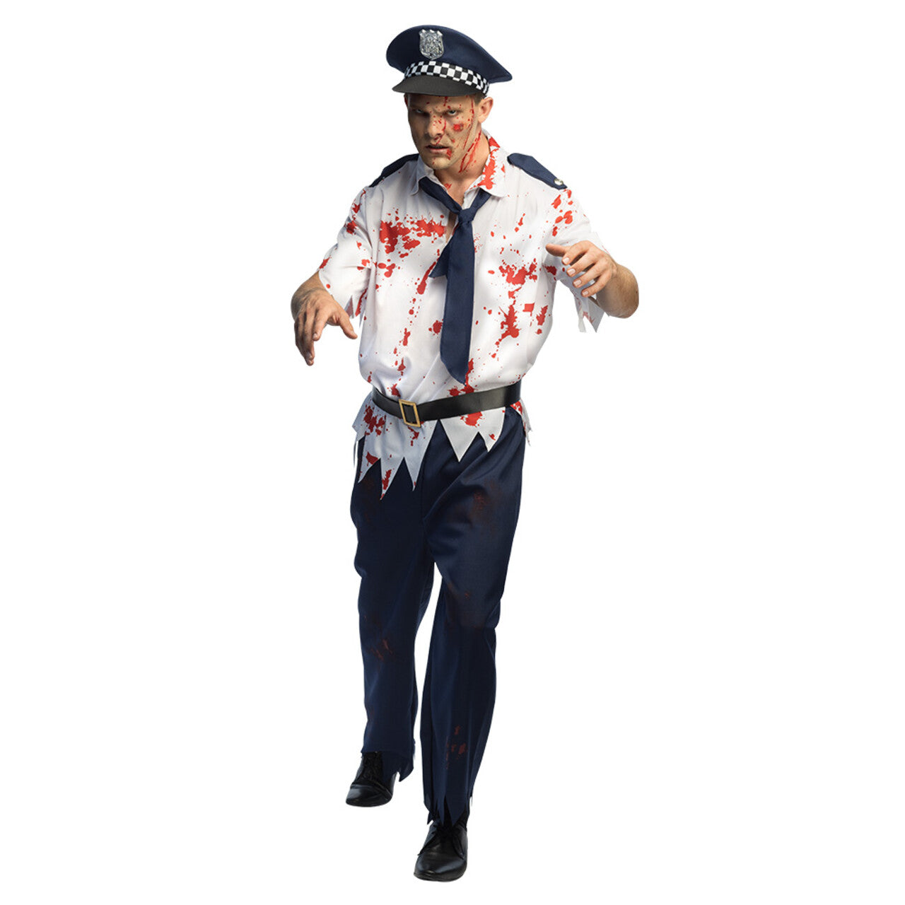 Op deze afbeelding zie je een Kostuums, van het merk Boland. Zombie Politieagent Walker Man Kostuum