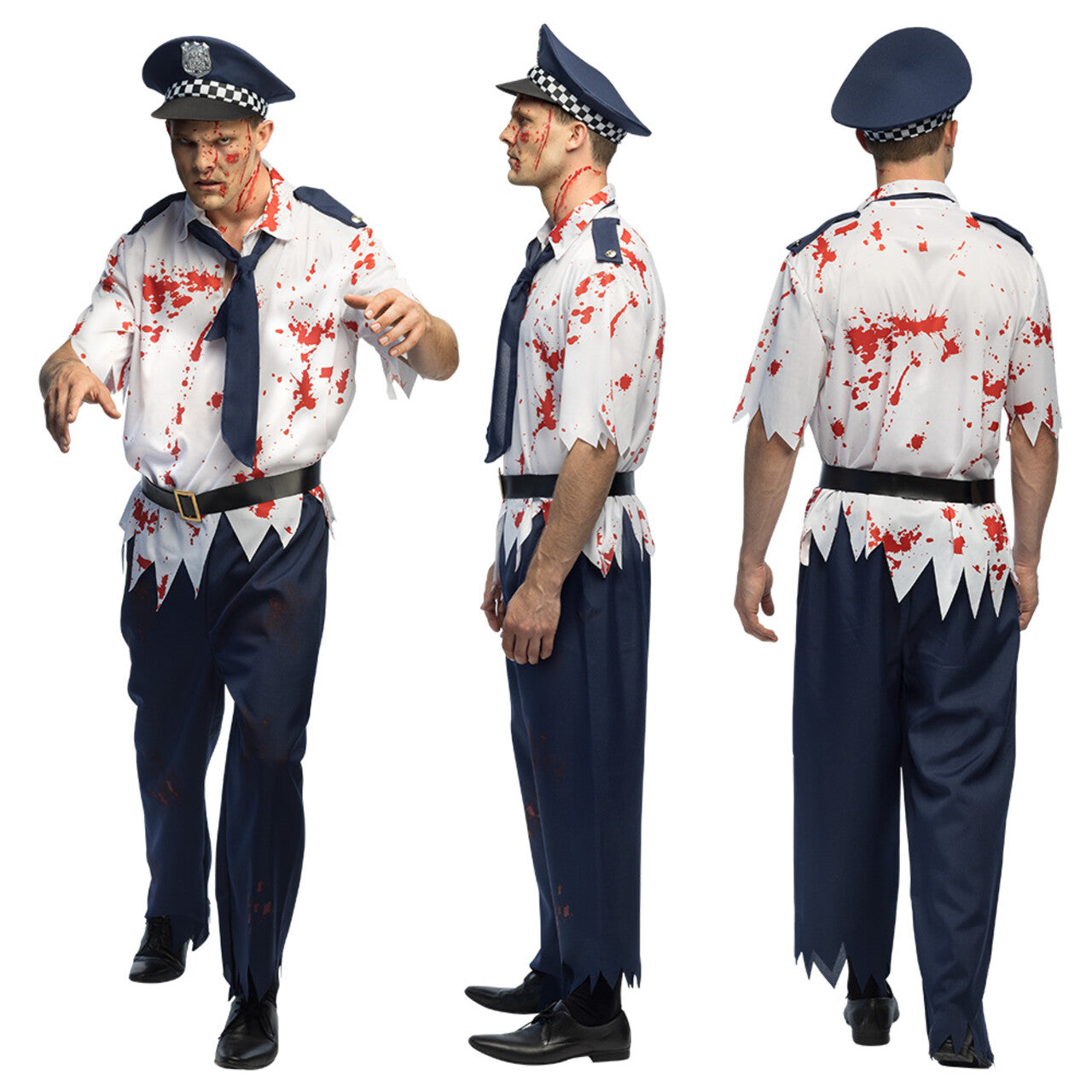 Op deze afbeelding zie je een Kostuums, van het merk Boland. Zombie Politieagent Walker Man Kostuum