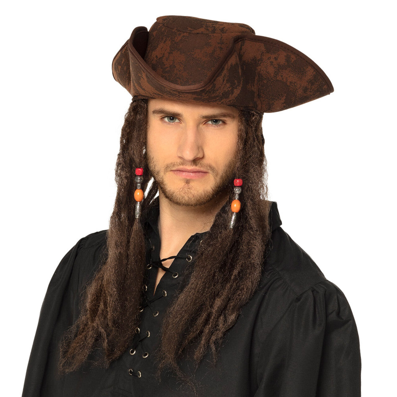 Op deze afbeelding zie je een Accessoires, van het merk Boland. Piratenhoed Dirty Joe Met Rasta Haar