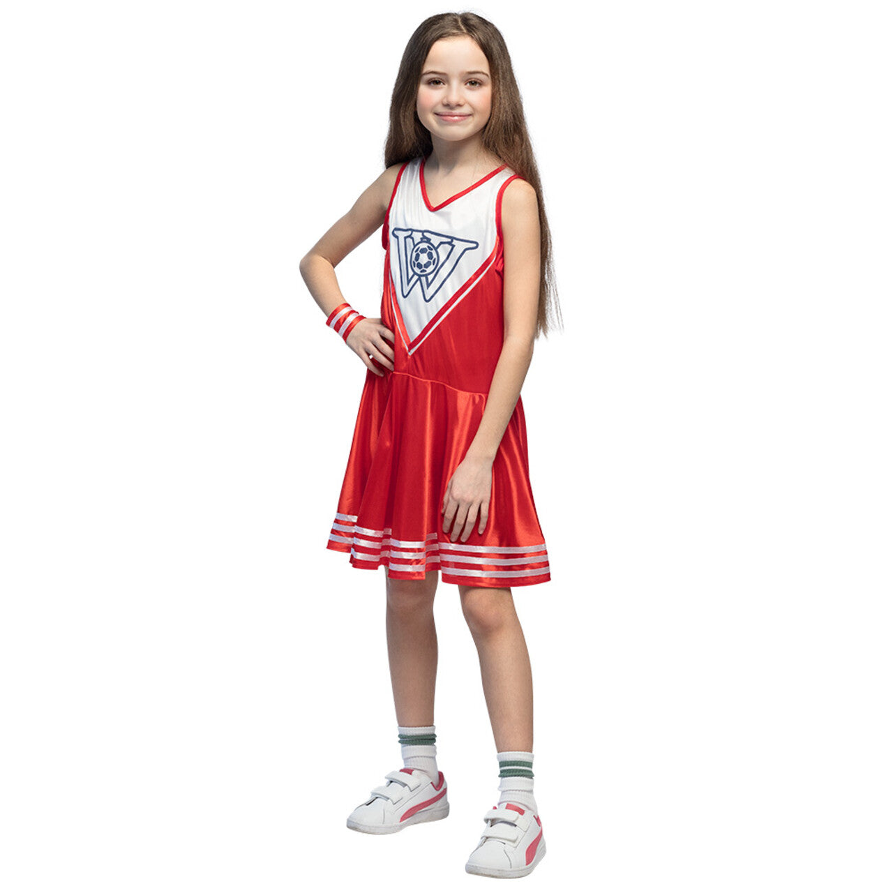 Op deze afbeelding zie je een Kostuums, van het merk Boland. Cheerleader Wendy Cheerhard Meisje Kostuum