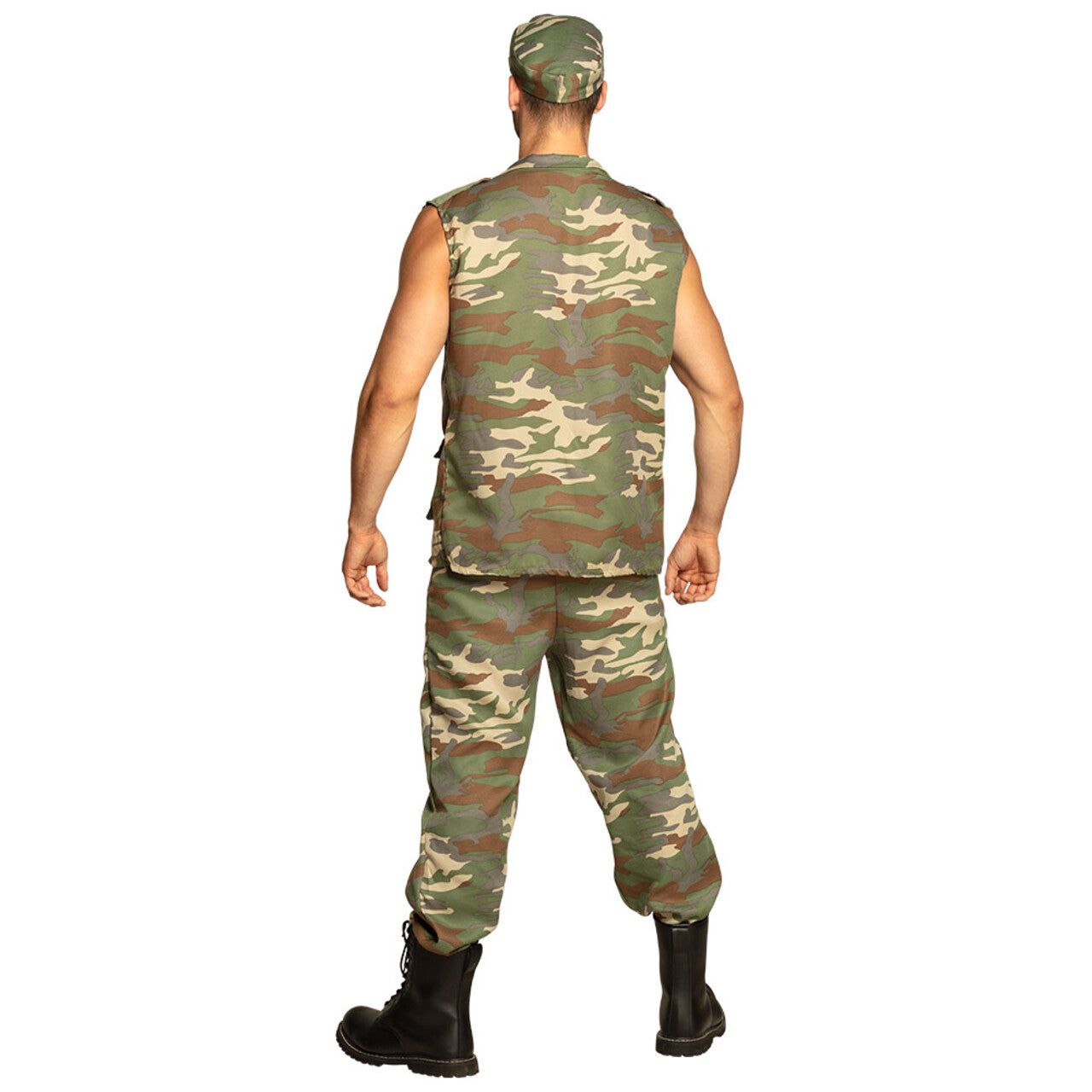 Op deze afbeelding zie je een Kostuums, van het merk Boland. Legerofficier Camiel Camo Man Kostuum