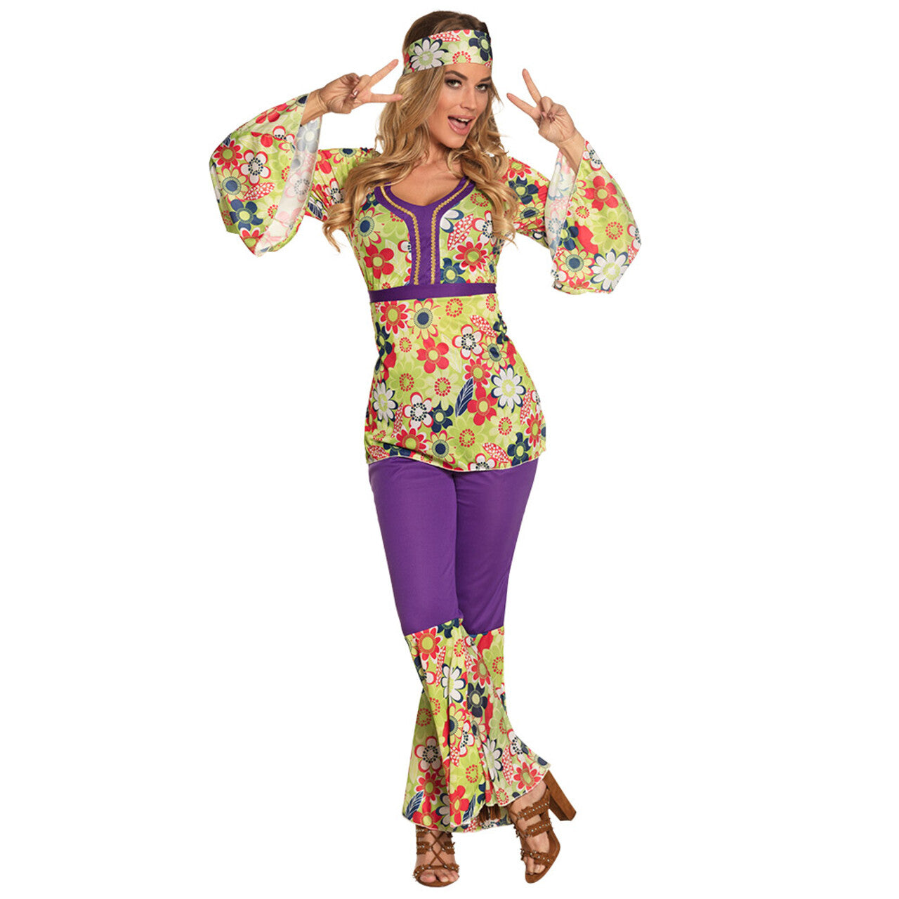 Op deze afbeelding zie je een Kostuums, van het merk Boland. Hippie Peaceful Puck Vrouw Kostuum