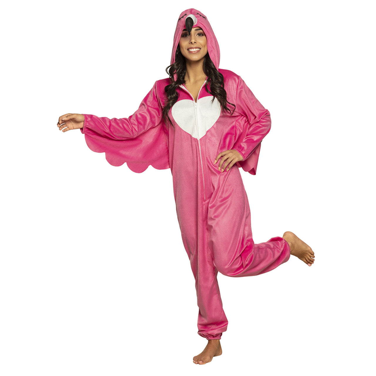 Op deze afbeelding zie je een Kostuums, van het merk Boland. Zachte Flamingo Onesie Vrouw Kostuum