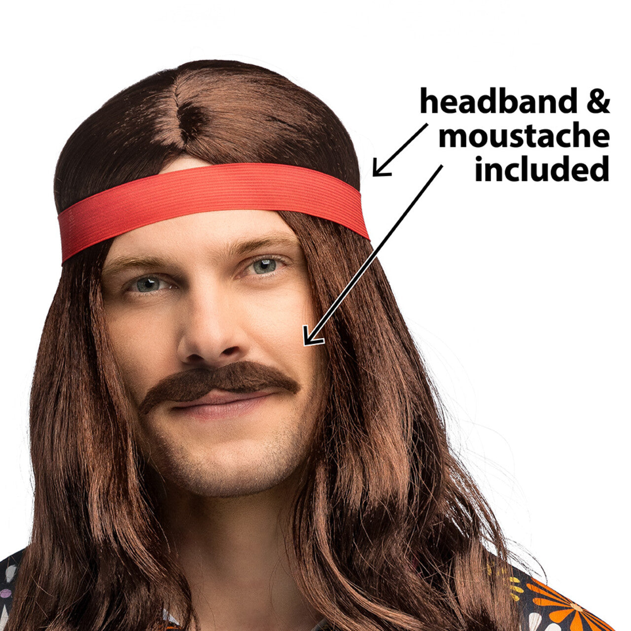 Op deze afbeelding zie je een Accessoires, van het merk Boland. Pruik Johny Woodstock Met Hoofdband En Snor