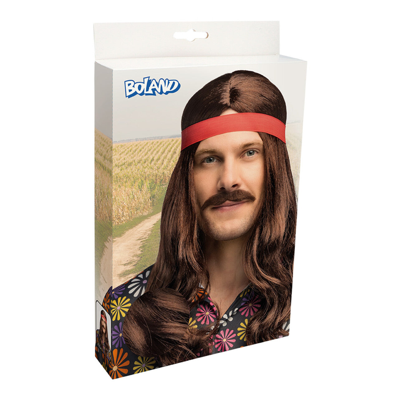 Op deze afbeelding zie je een Accessoires, van het merk Boland. Pruik Johny Woodstock Met Hoofdband En Snor