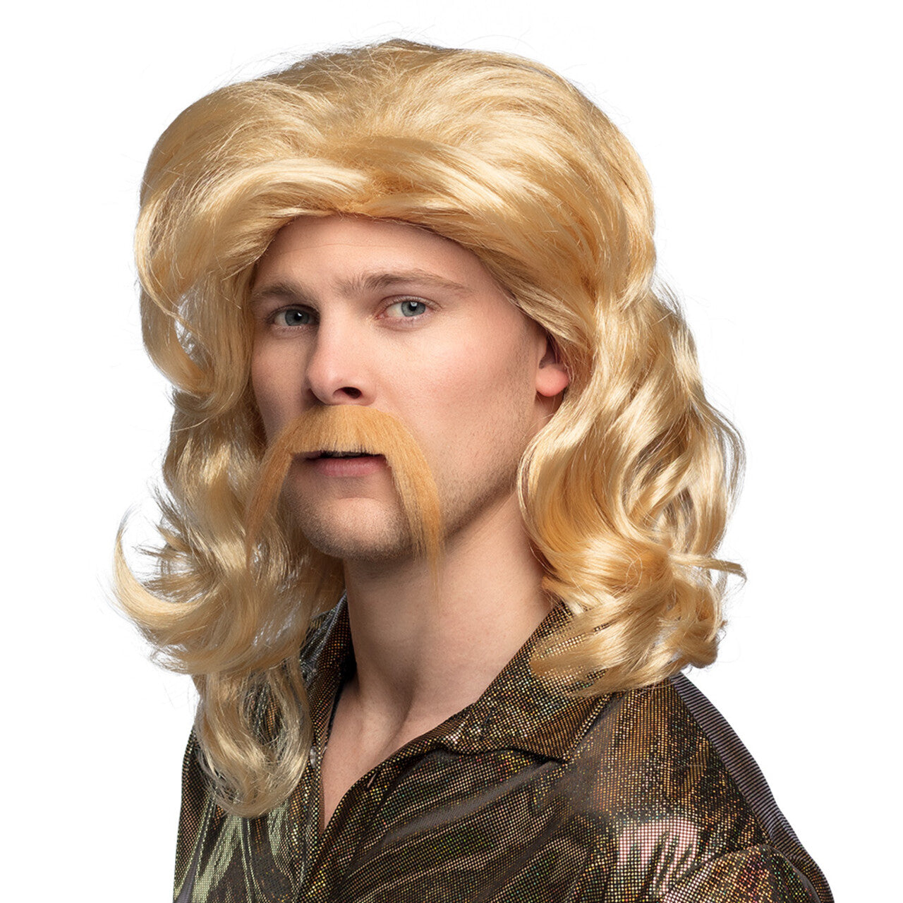 Op deze afbeelding zie je een Accessoires, van het merk Boland. Pruik Barry Blond Met Snor