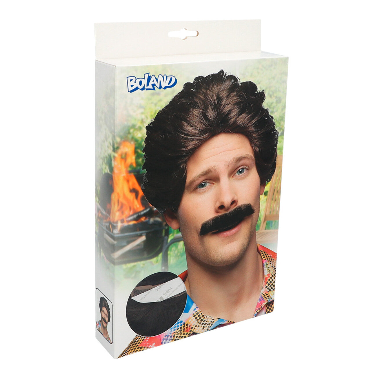 Op deze afbeelding zie je een Accessoires, van het merk Boland. Pruik 80s Vance Met Snor
