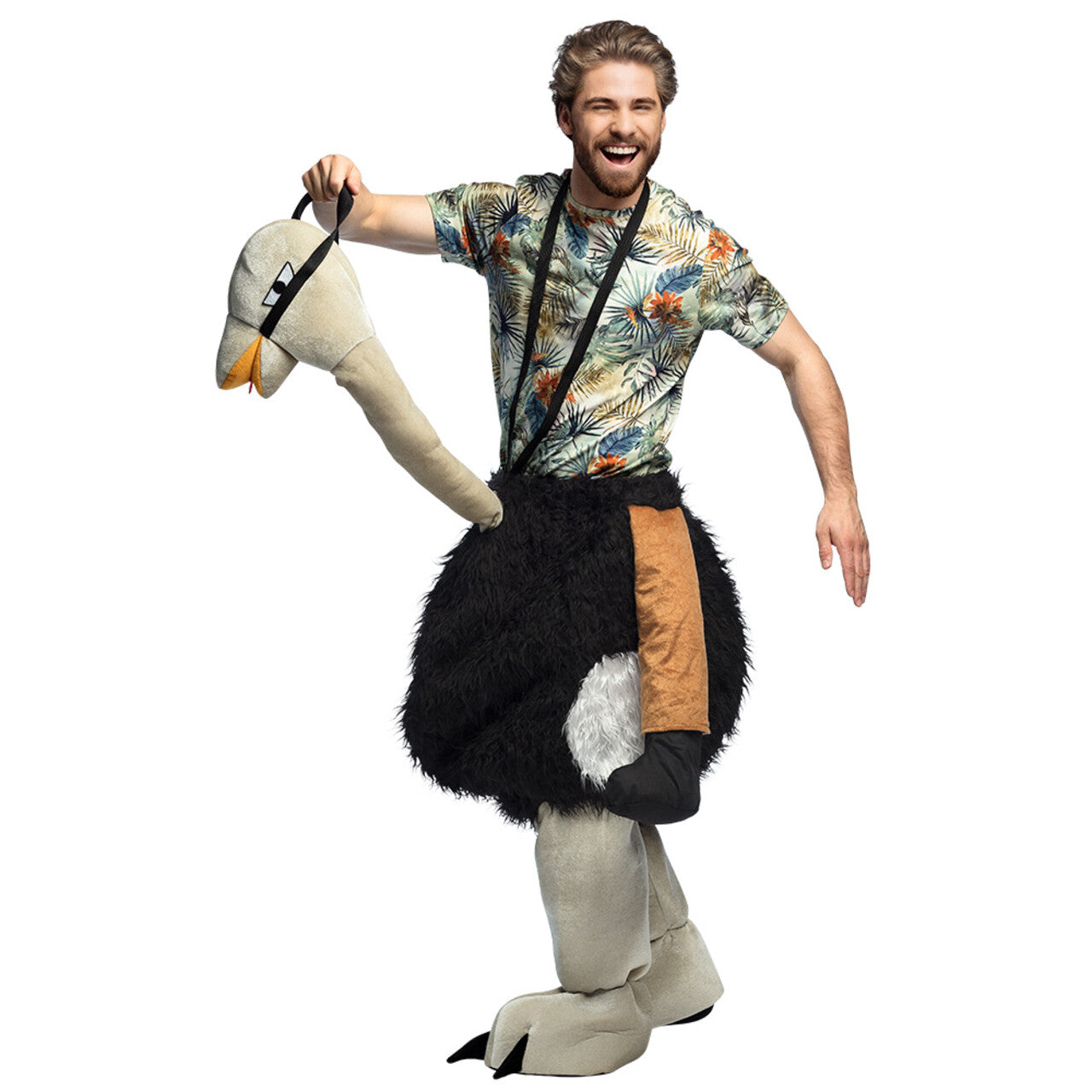 Op deze afbeelding zie je een Kostuums, van het merk Boland. Op De Rug Van Een Dolle Struisvogel Kostuum
