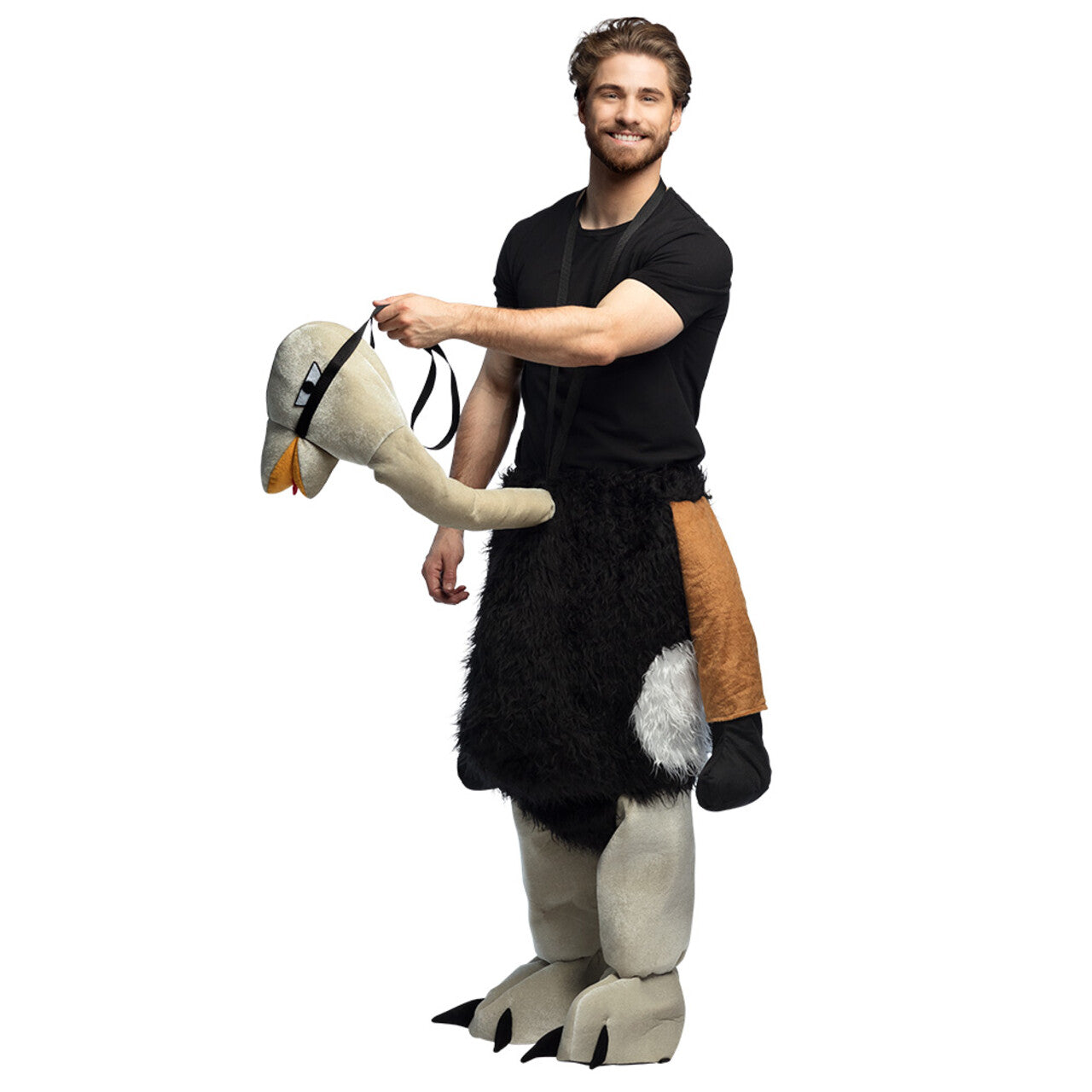 Op deze afbeelding zie je een Kostuums, van het merk Boland. Op De Rug Van Een Dolle Struisvogel Kostuum