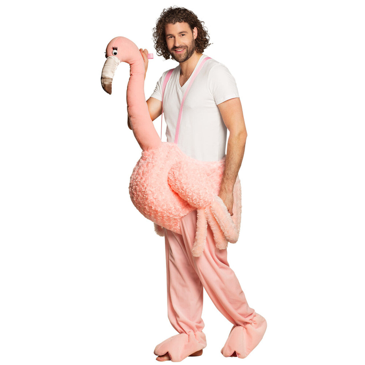 Op deze afbeelding zie je een Kostuums, van het merk Boland. Op De Rug Van Een Zoetroze Flamingo Kostuum