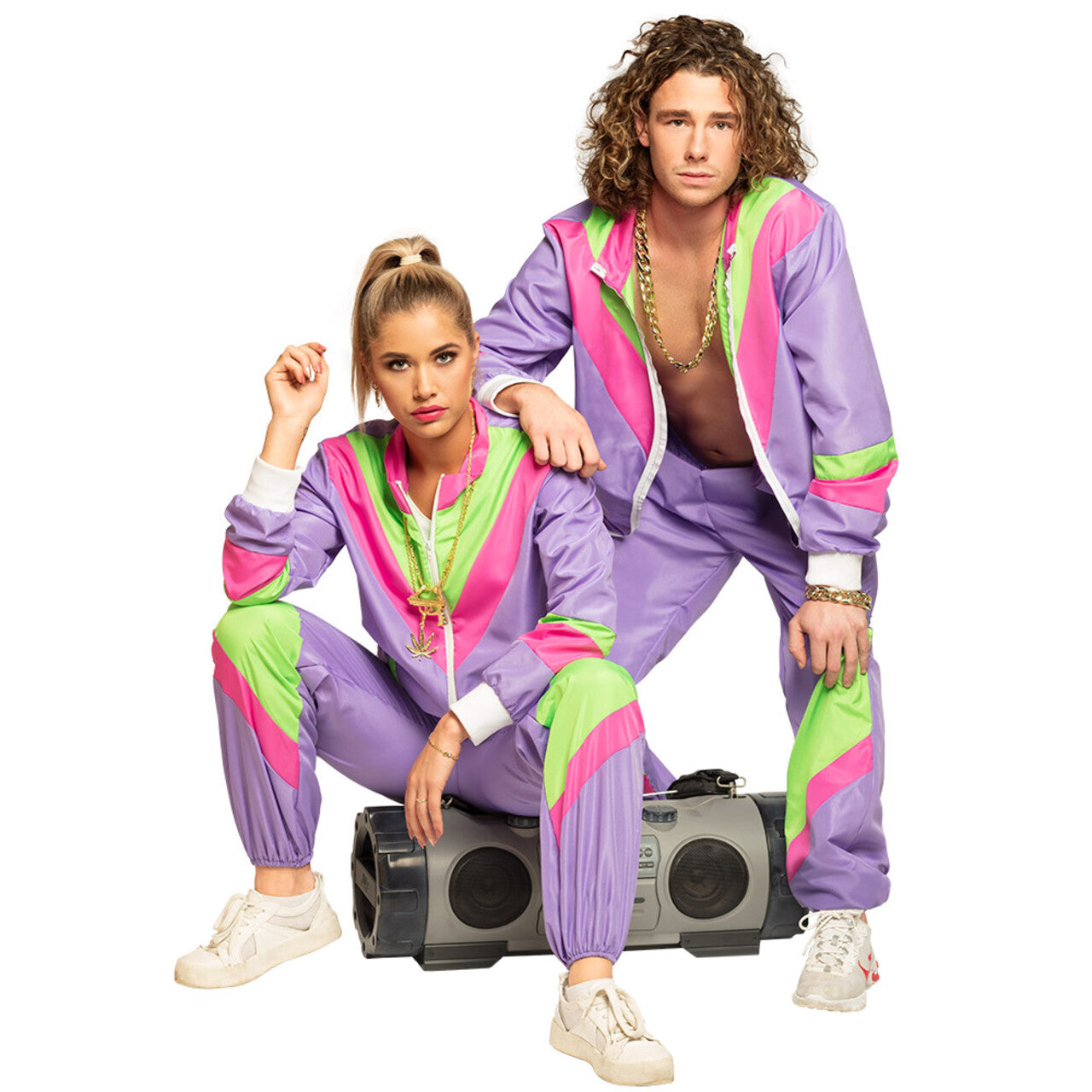 Op deze afbeelding zie je een Kostuums, van het merk Boland. Trainingspak Retro Babe Paars Vrouw Kostuum