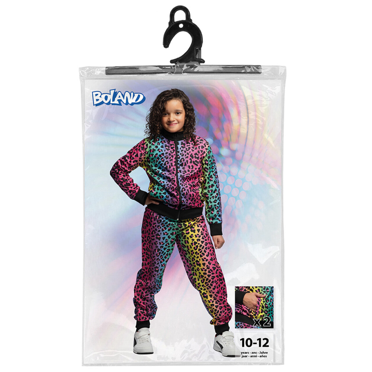 Op deze afbeelding zie je een Kostuums, van het merk Boland. Trainingspak Regenboogpanter Kind Kind Kostuum