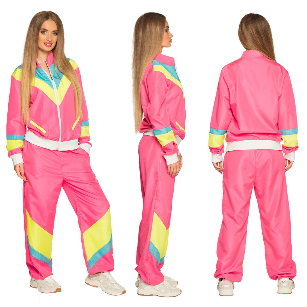 Op deze afbeelding zie je een Kostuums, van het merk Boland. Trainingspak Retro Babe Neonroze Vrouw Kostuum