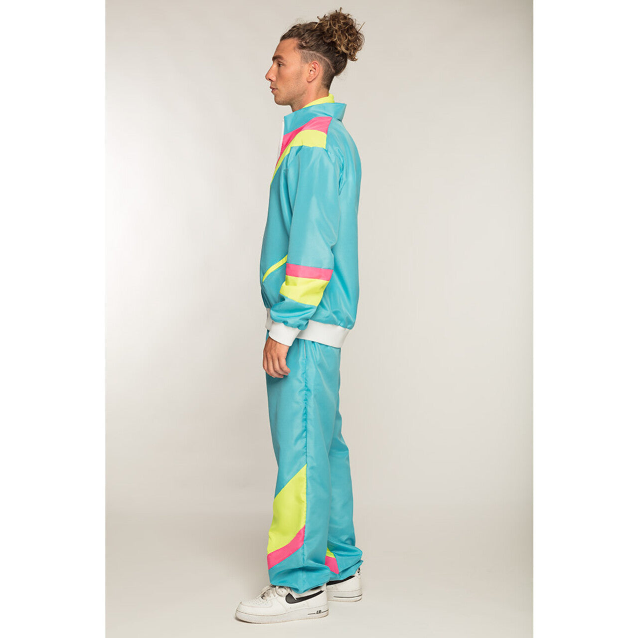 Op deze afbeelding zie je een Kostuums, van het merk Boland. Trainingspak Retro Dude Neonblauw Man Kostuum