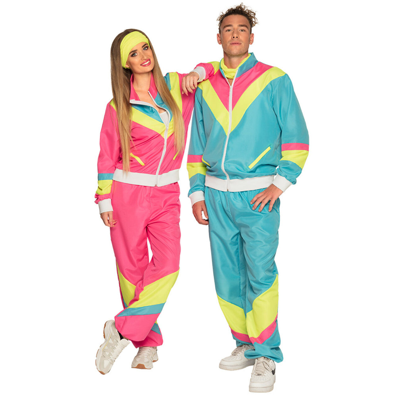 Op deze afbeelding zie je een Kostuums, van het merk Boland. Trainingspak Retro Dude Neonblauw Man Kostuum