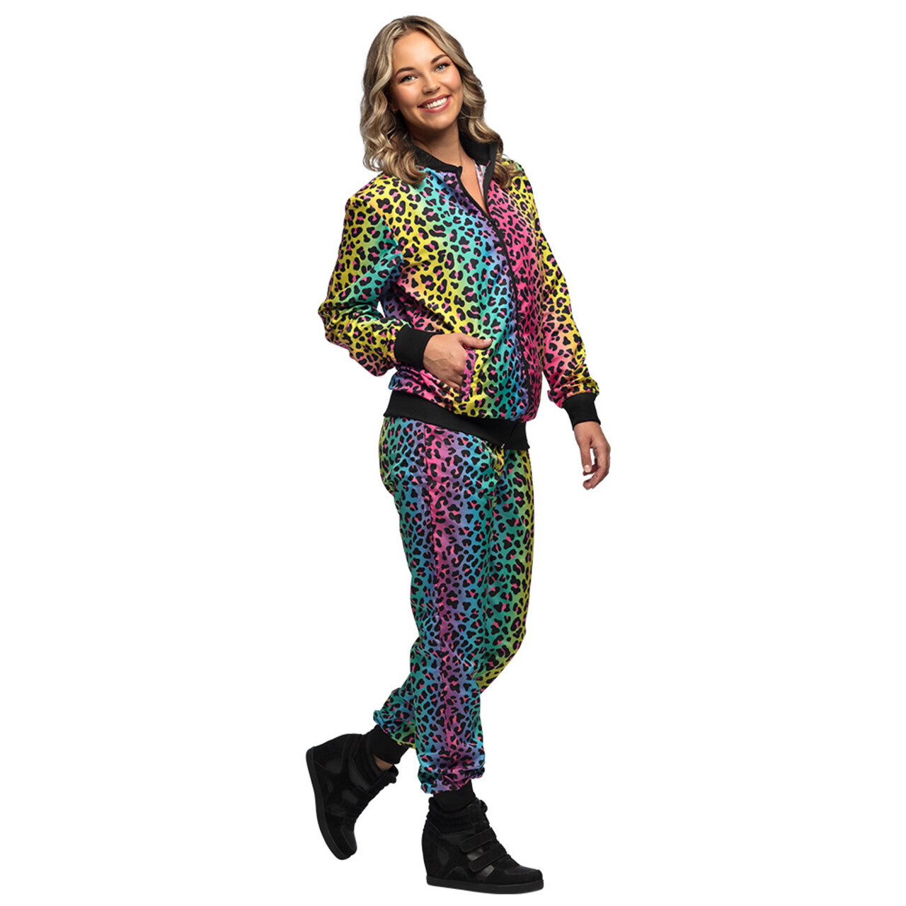 Op deze afbeelding zie je een Kostuums, van het merk Boland. Trainingspak Regenboogpanter Babe Vrouw Kostuum