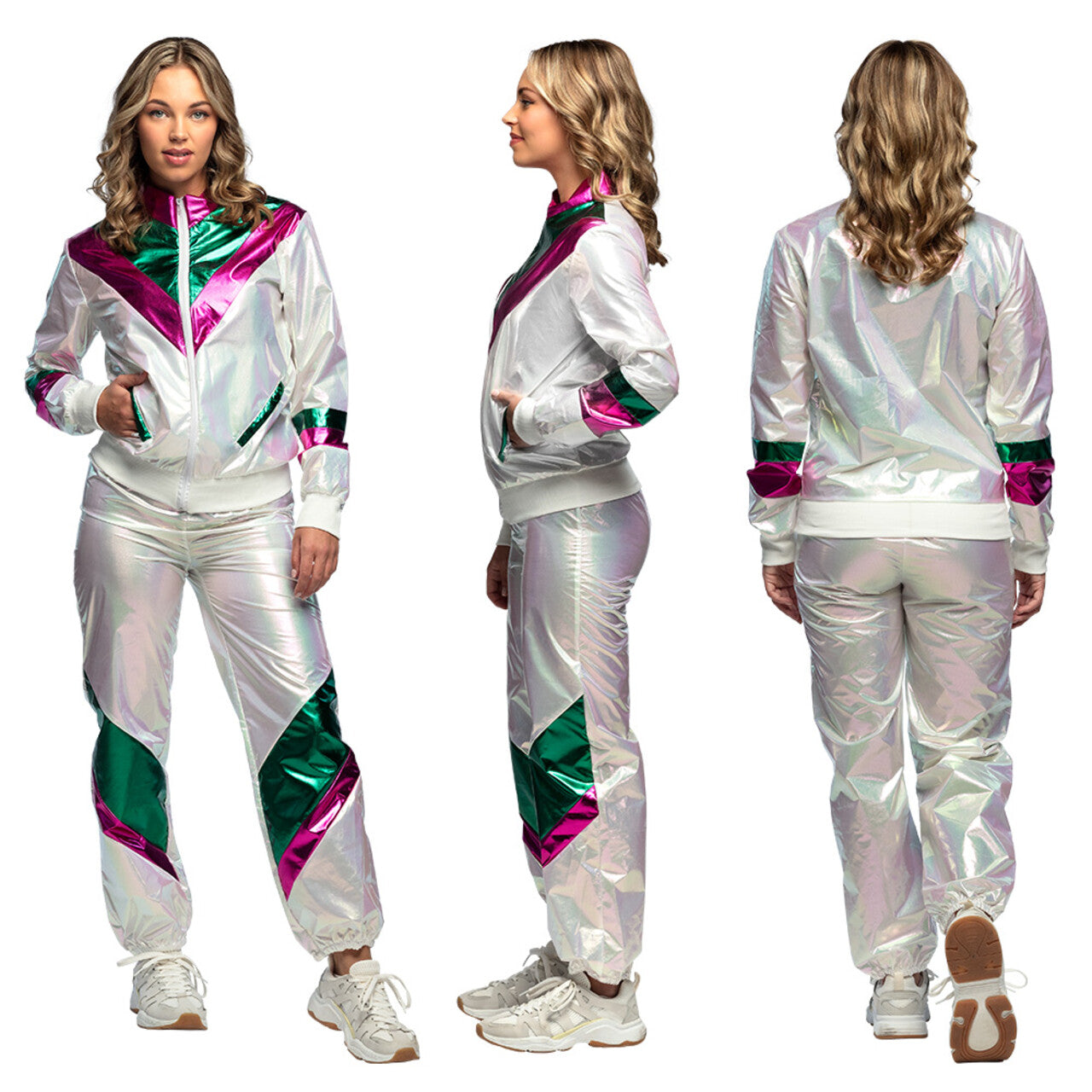 Op deze afbeelding zie je een Kostuums, van het merk Boland. Trainingspak Holographic Babe Vrouw Kostuum
