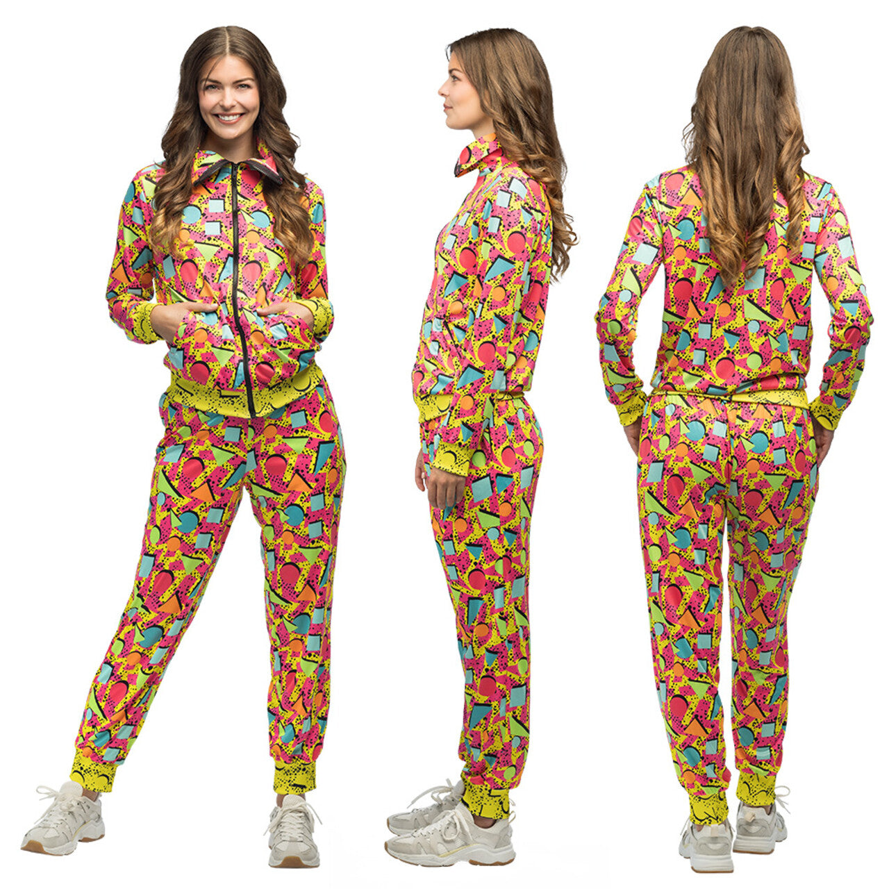 Op deze afbeelding zie je een Kostuums, van het merk Boland. Trainingspak 90s Pop Art Blacklight Vrouw Kostuum