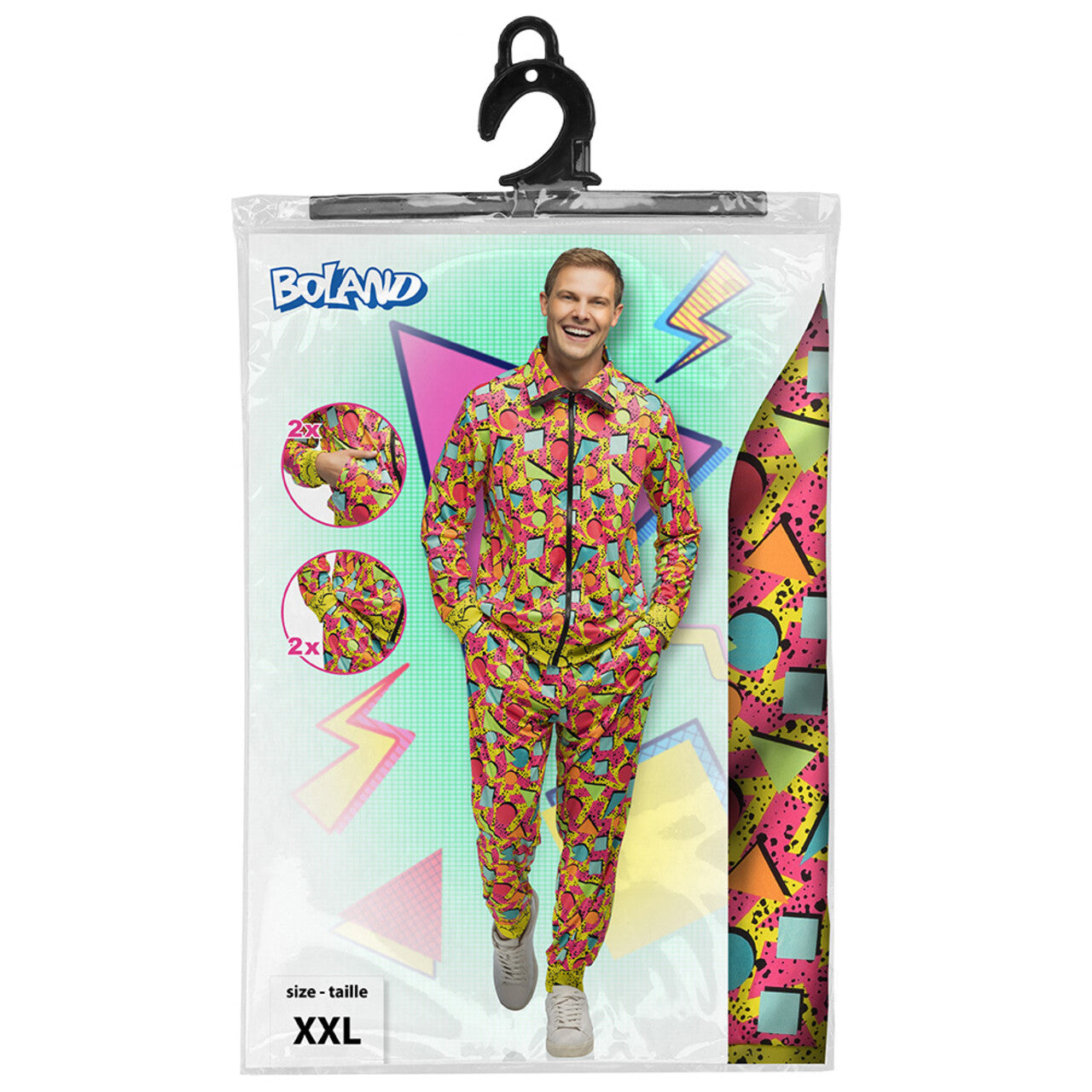 Op deze afbeelding zie je een Kostuums, van het merk Boland. Trainingspak 90s Fresh Prince Of Blacklight Man Kostuum