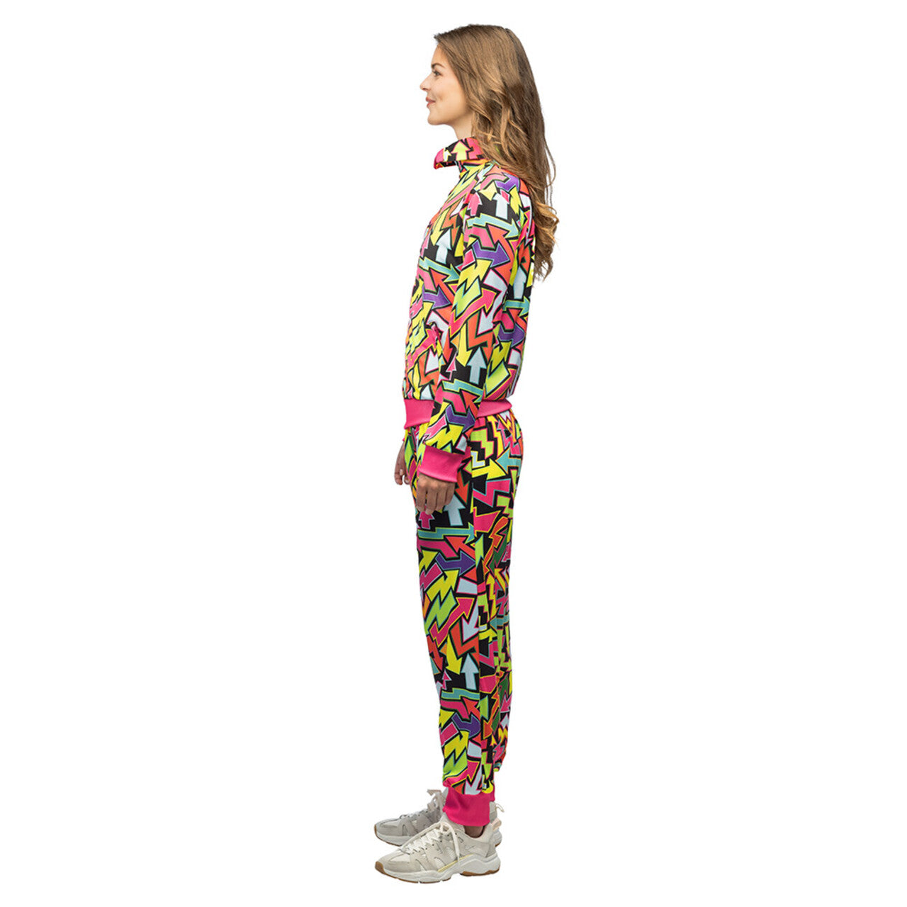 Op deze afbeelding zie je een Kostuums, van het merk Boland. Trainingspak 90s Street Art Blacklight Vrouw Kostuum
