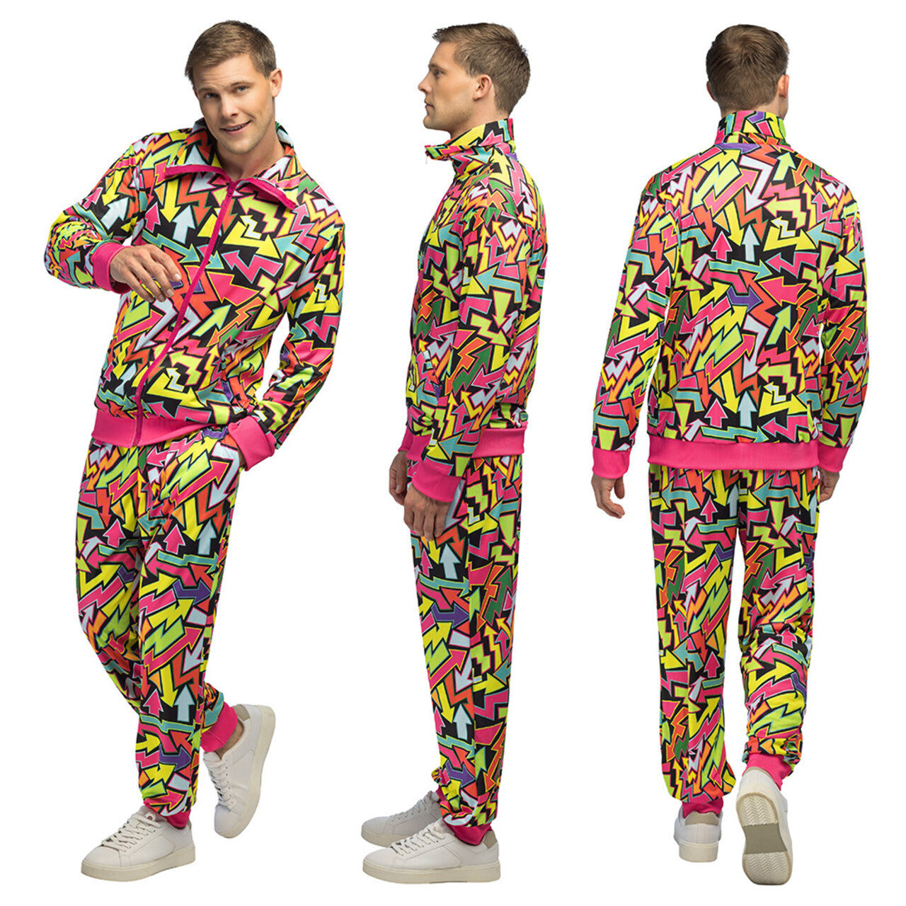Op deze afbeelding zie je een Kostuums, van het merk Boland. Trainingspak 90s Street Artist Blacklight Man Kostuum