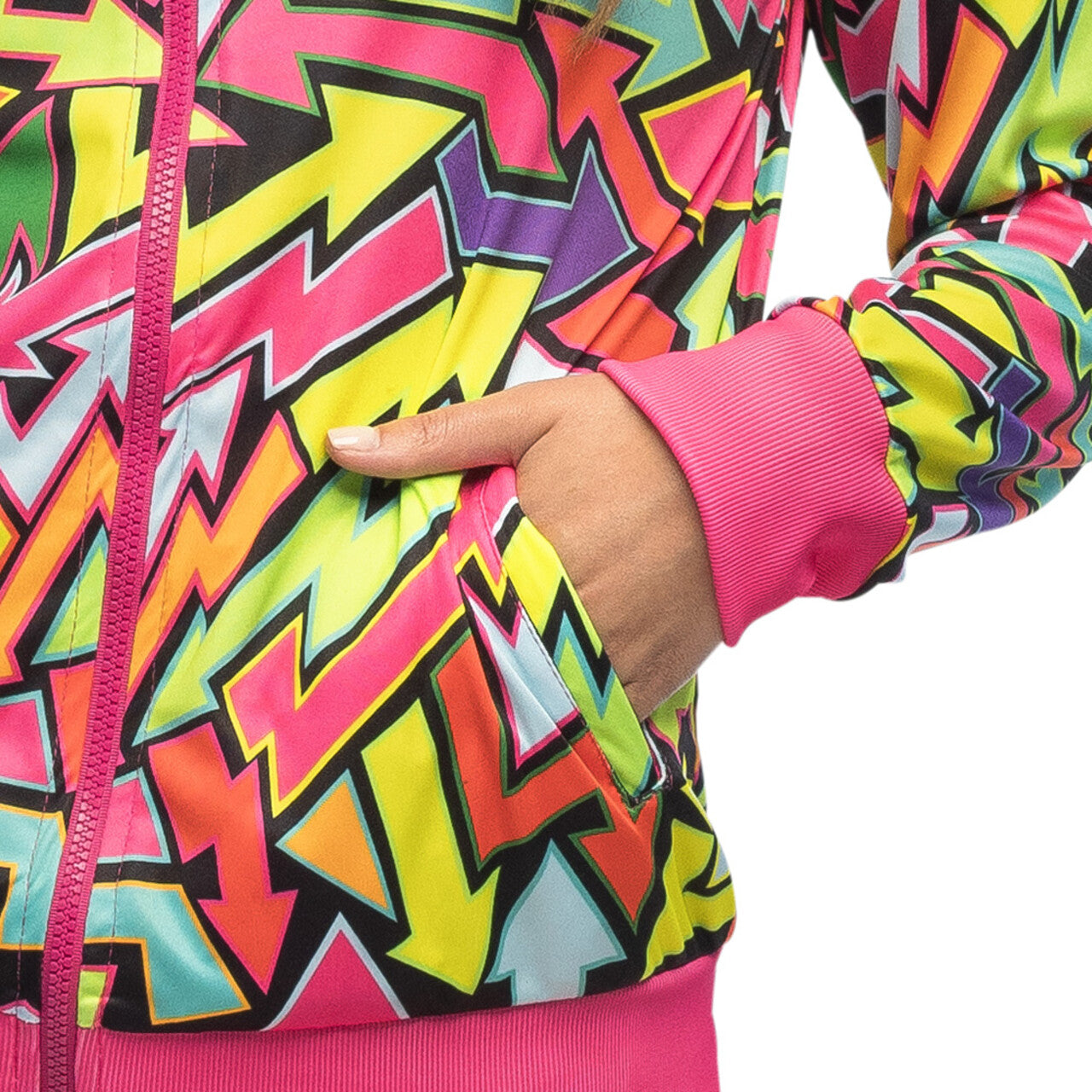 Op deze afbeelding zie je een Kostuums, van het merk Boland. Trainingspak 90s Street Artist Blacklight Man Kostuum