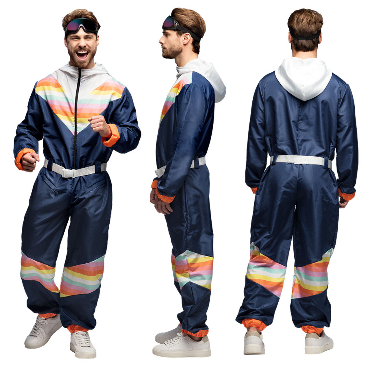 Op deze afbeelding zie je een Kostuums, van het merk Boland. Marine Blauw Skipak Helmut 80s Man Kostuum