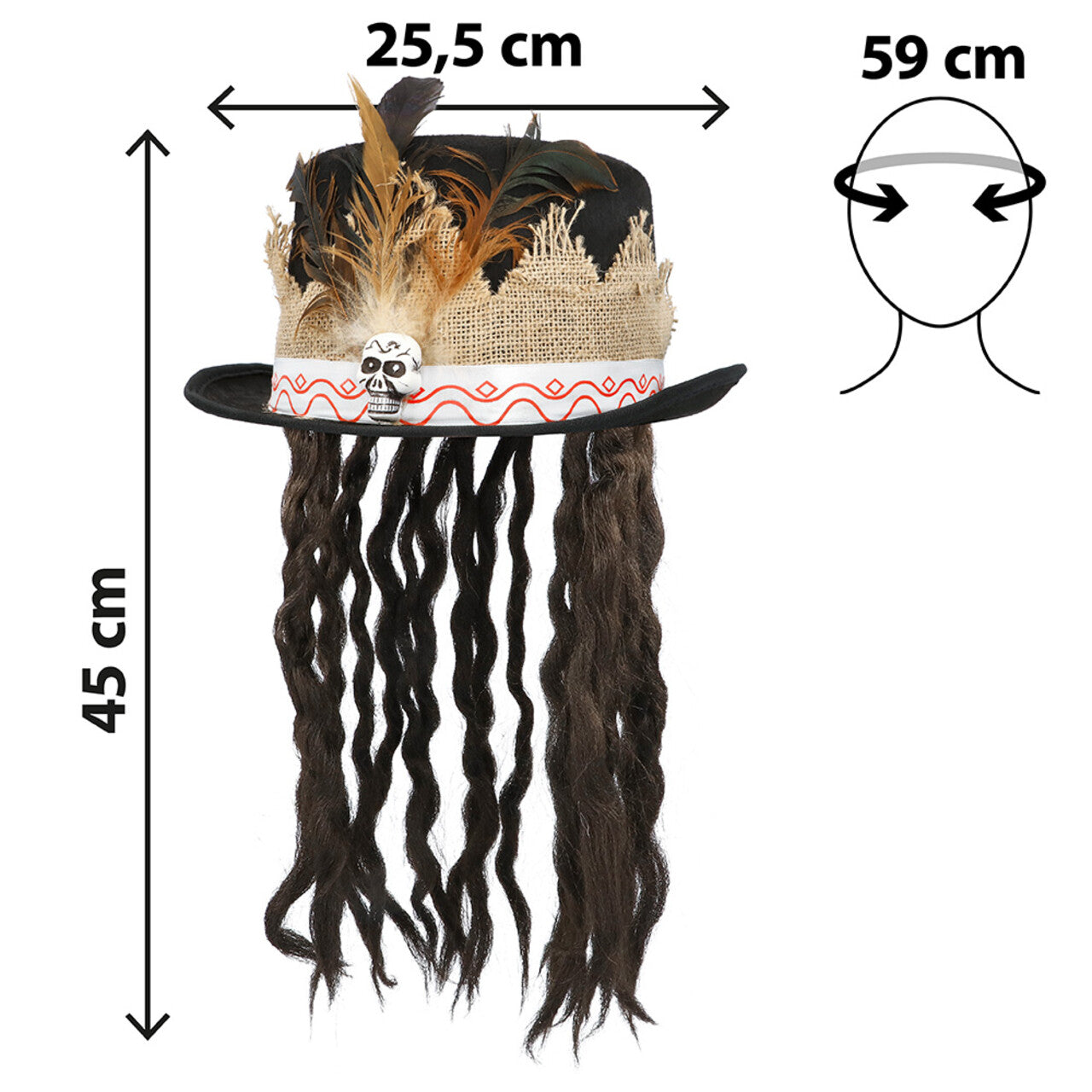 Op deze afbeelding zie je een Accessoires, van het merk Boland. Dark Voodoo Hoed Met Haar