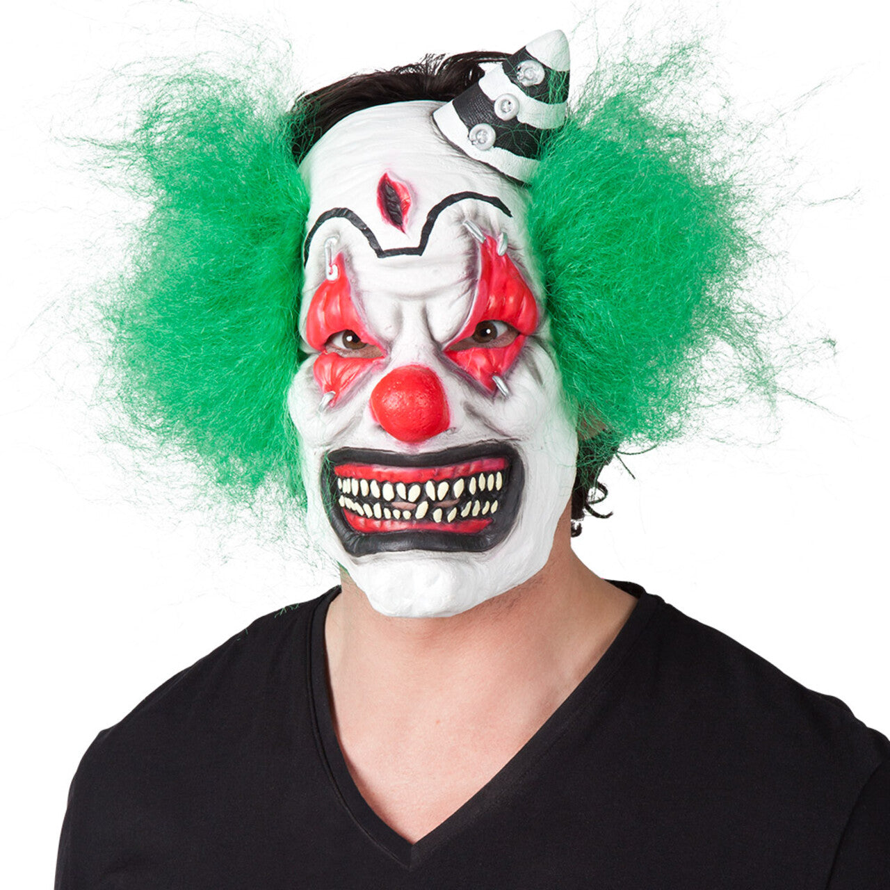 Op deze afbeelding zie je een Accessoires, van het merk Boland. Latex Gezichtsmasker Horror Clown Met Groen Haar
