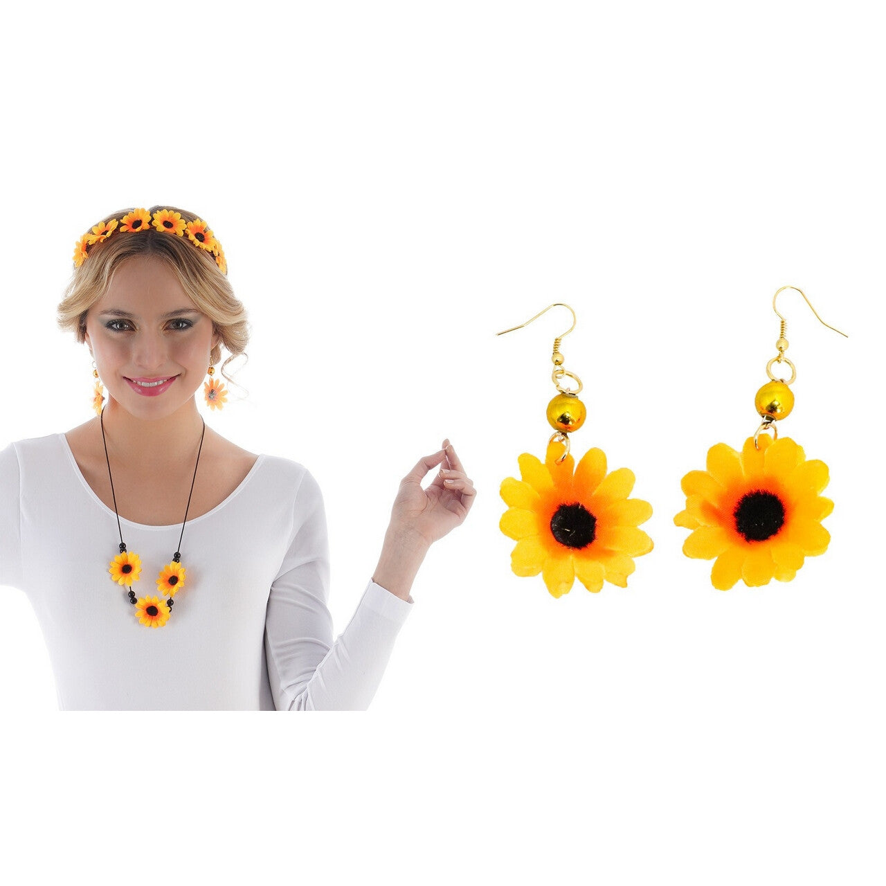 Op deze afbeelding zie je een Accessoires, van het merk Chaks. Hoor De Zomer In Je Oor Zonnebloem Oorbellen