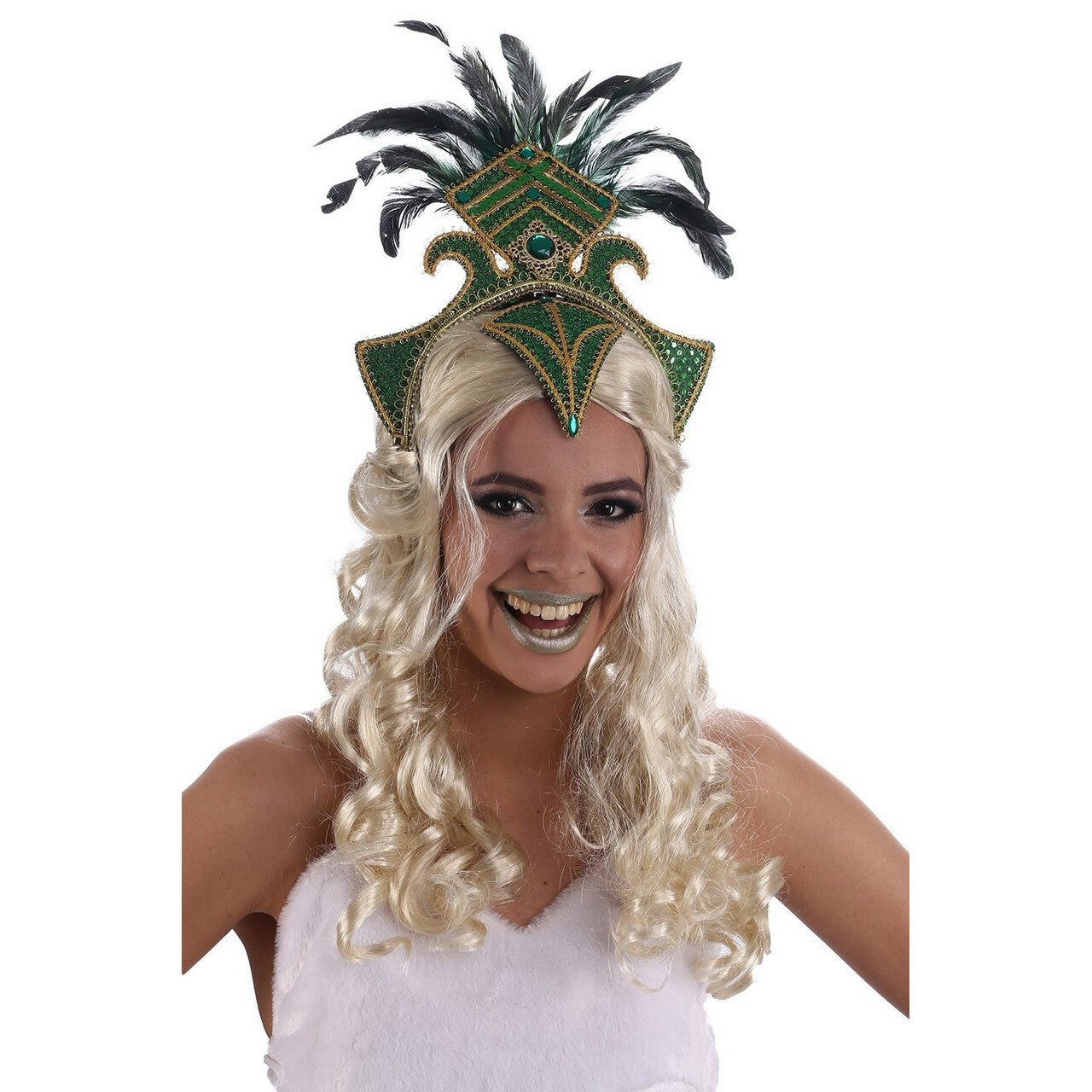 Op deze afbeelding zie je een Accessoires, van het merk Chaks. Hoofdband Zomercarnaval Groen Met Veren