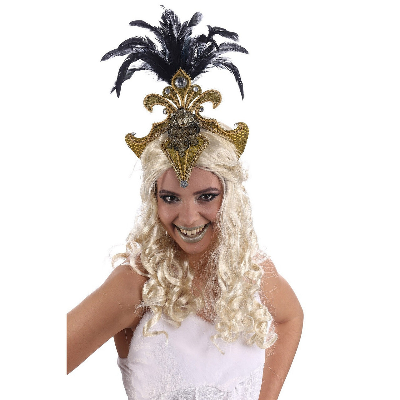 Op deze afbeelding zie je een Accessoires, van het merk Chaks. Hoofdband Zomercarnaval Goud Met Veren
