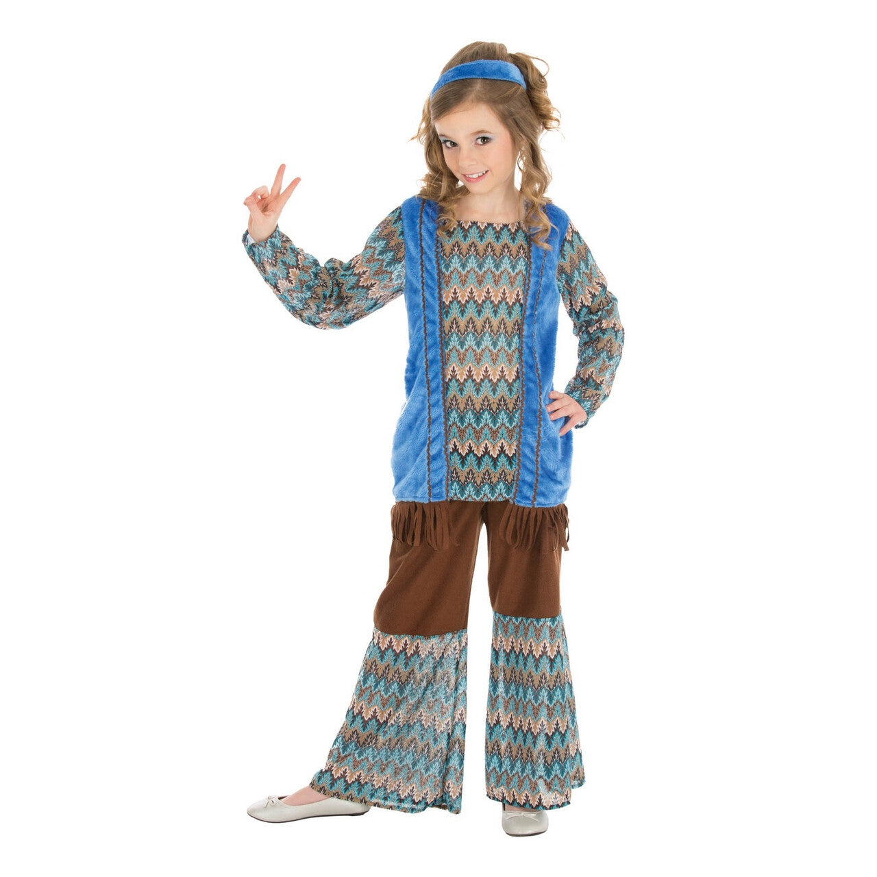 Op deze afbeelding zie je een Kostuums, van het merk Chaks. Born In The 60s Hippie Blue Kind Kostuum