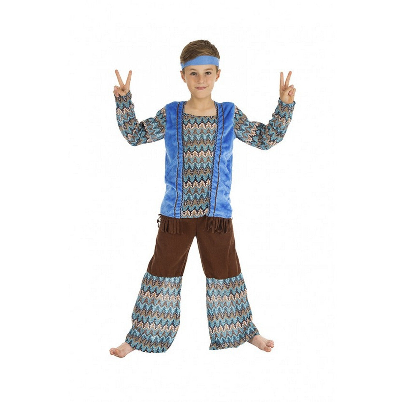 Op deze afbeelding zie je een Kostuums, van het merk Chaks. Born In The 60s Hippie Blue Kind Kostuum