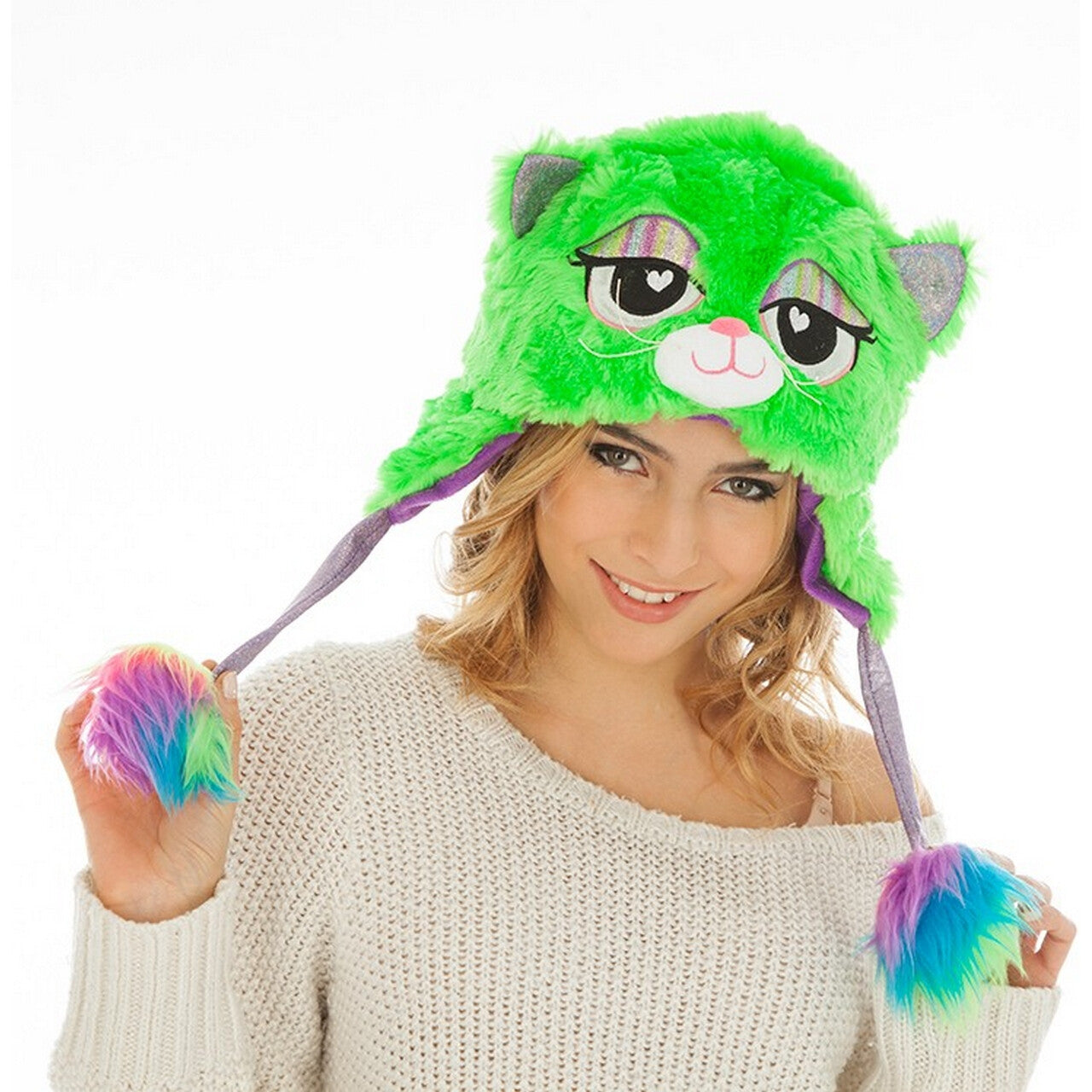 Op deze afbeelding zie je een Accessoires, van het merk Chaks. Groene Regenboog Kat Muts