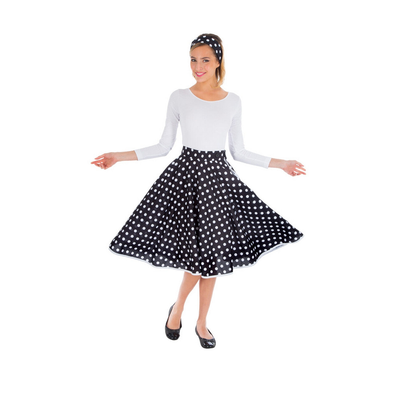 Op deze afbeelding zie je een Kostuums, van het merk Chaks. Rock N Roll Rosie Rock Rok En Hoofdband Zwart Vrouw