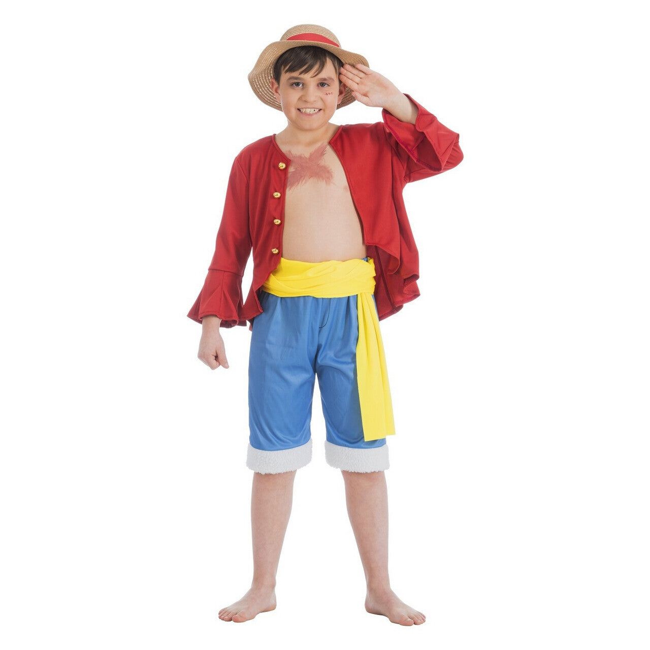 Op deze afbeelding zie je een Kostuums, van het merk Chaks. Straw Hat Monkey D Luffy Jongen Kostuum