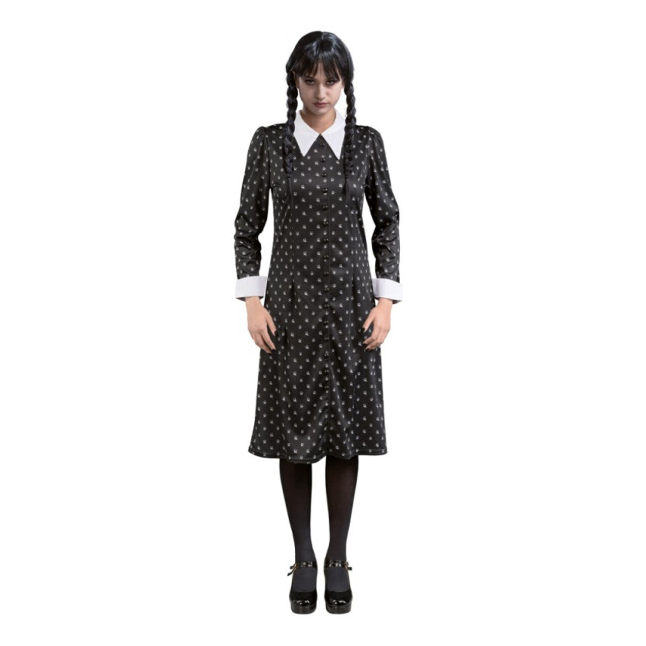 Op deze afbeelding zie je een Kostuums, van het merk Chaks. Wednesday™ Addams Scary Dots Vrouw Kostuum