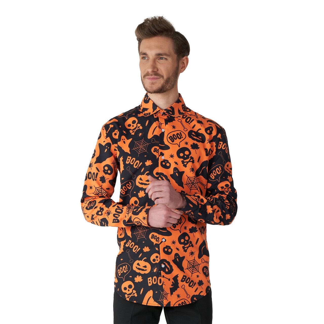 Op deze afbeelding zie je een Kostuums, van het merk Opposuits. Halloween Icons Oranje Zwart Overhemd Man