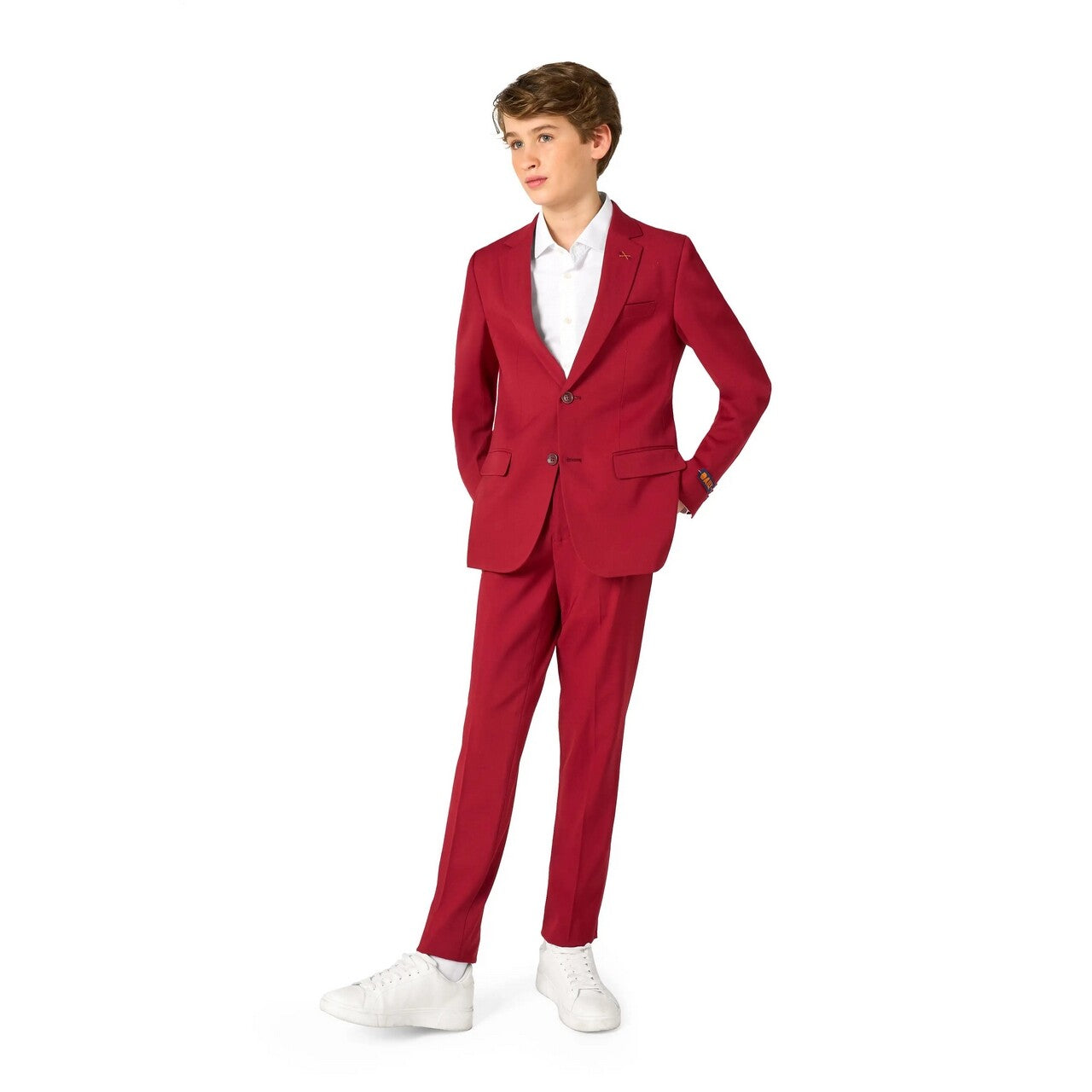 Op deze afbeelding zie je een Kostuums, van het merk Opposuits. Daily Bright Burgundy Tiener Jongen Kostuum